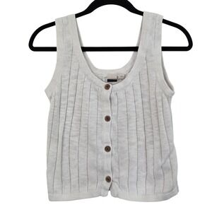 Roxy Be Sensational Sweater Tank Top Womens M White Ribbed Knit Button Tiny Flaw